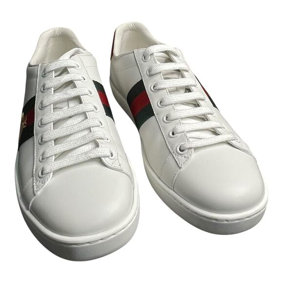 Gucci Ace Bee Sneakers Size 38 White Leather Red/Green Snake Heel w/ Box, Extras - Picture 14 of 16